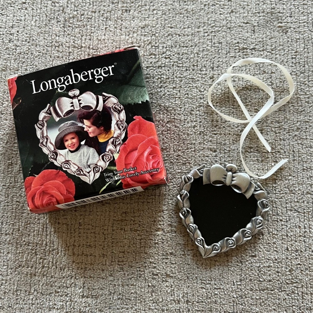 Longaberger Heart Rose Basket Tie-On Silver Tone Metal Picture Frame Ornament